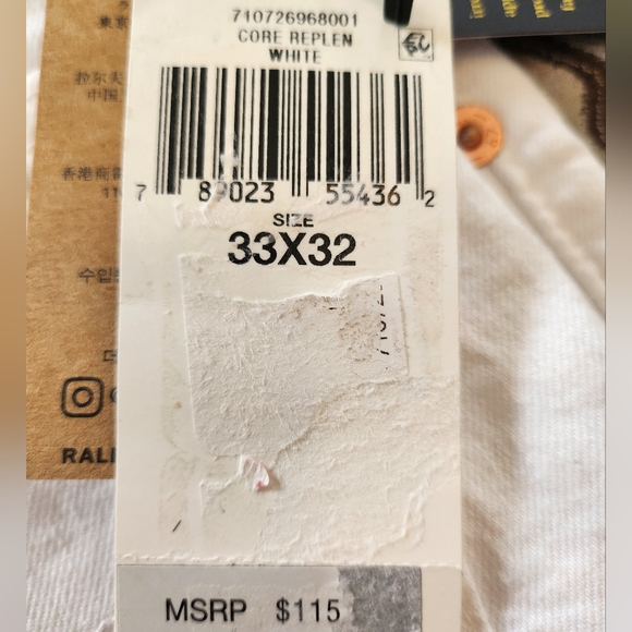 Sold!! POLO RALPH LAUREN VARICK SLIM STRAIGHT FIT MEN'S JEANS WHITE 33X32 NWT! - Picture 7 of 12